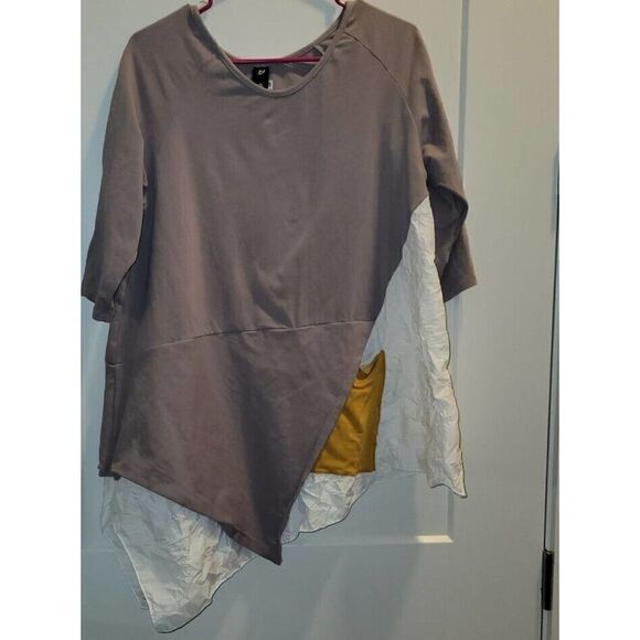 Noblu Asymmetrical Purple Gold Crushed Cotton Lagenlook Top Size Med - Picture 1 of 5